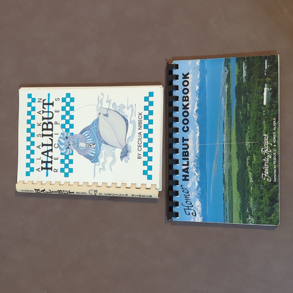 2 Halibut Cookbooks Spiral 1989 Alaskan Recipes 2000 Homer, Alaska Recipes